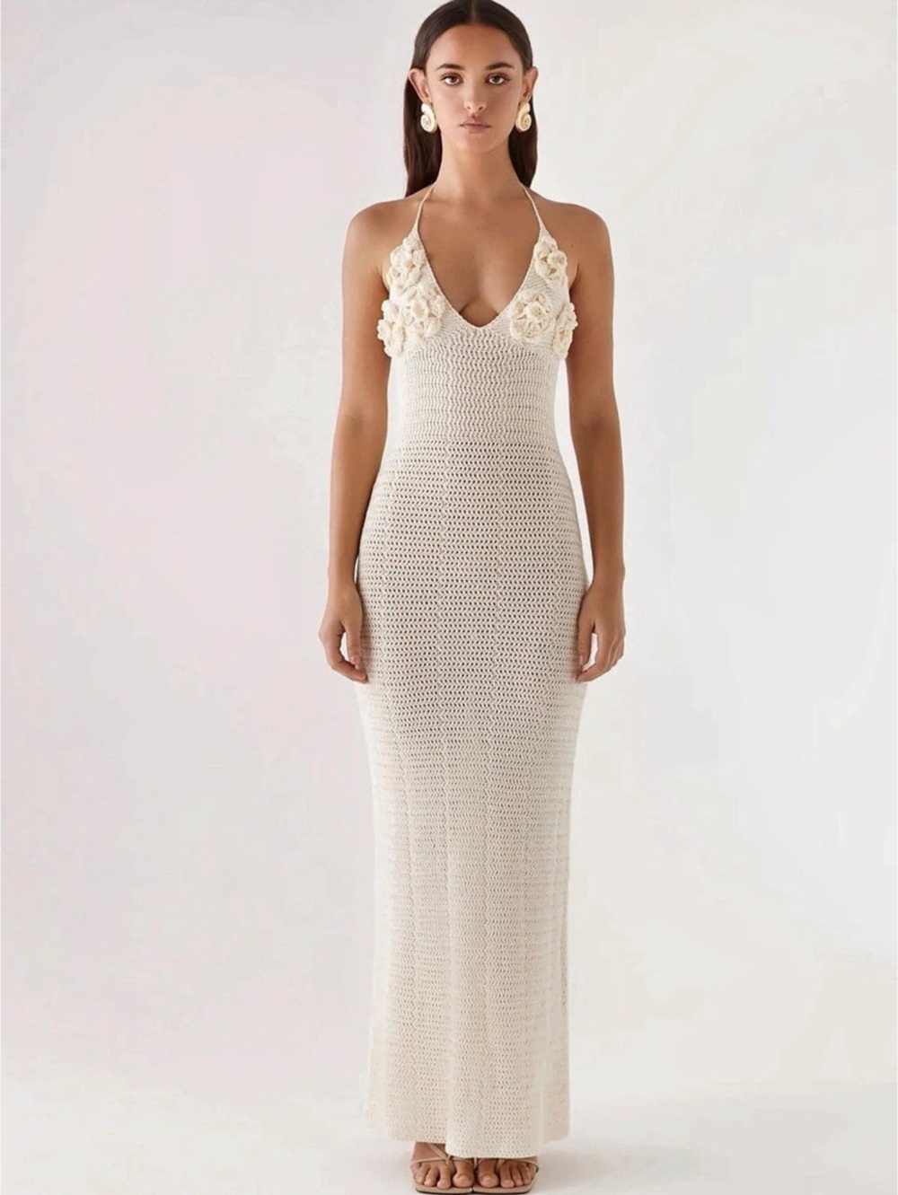 Peppermayo Zara Rose Crochet Maxi Dress Ivory Like New